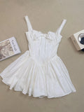 Advbridge Summer Mori Girl Women Bow A-Line Dress Spaghetti Strap Solid Color Frocks Dress Square Neck Party Tunic Korean Preppy Evening