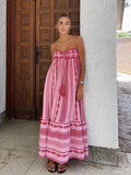 Advbridge Crochet Bohemian Summer Dress for Women Spaghetti Strap Red Vintage Tassel Beach Dress Maxi Long Casual Sundress Autumn