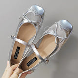 ADVBRIDGE  -  Leather Mesh Patchwork Designer Mary Jane Shoes Woman Elegant Red Bow Square Toe Ballet Flats Comfortable Breathable Flat Shoes
