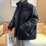 Advbridge Streetwear Stand Collar Thick Warm Men's Winter Jacket PU Leather Patchwork Parkas Oversize Fashion Men Winter Coat