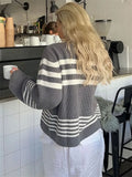 Advbridge -  Striped Casual Knitwear Top Female Loose Autumn High Waist Contrast Knit Sweater Slim Patchwork Streetwear Pullover