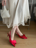 ADVBRIDGE  -  Red Ladies Pumps Low Heel Shoes Summer Pointed Toe Slingback Heels Black Silk Bow Office Shoes Escarpins Femmes Talons 2025