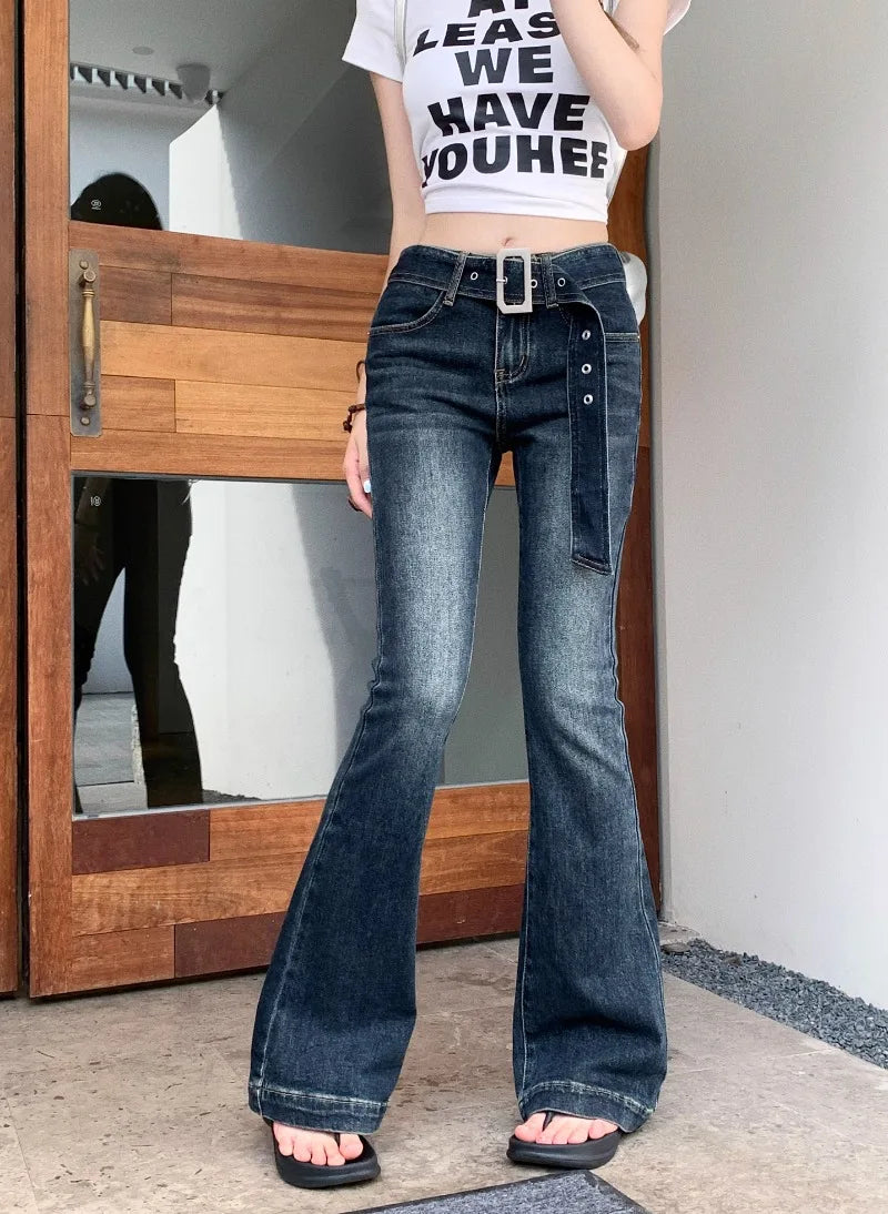 Advbridge -  American Vintage Wash Hot Girl Micro Flare Jeans Women's Summer Floor Towers Slim Fit Straight Leg Pants Fashion Female Clothes