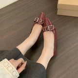 ADVBRIDGE  -  Retro Belt Buckle Design High Heels Women Shoes Square Toe Elegant Low Heel Office Shoe Fashion Brand Mules Pumps Women Footwear