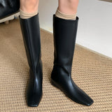 ADVBRIDGE  -  Autumn new women's genuine leather Internal elevation wedge square toe slip-on knee high boots casual female long boots hot