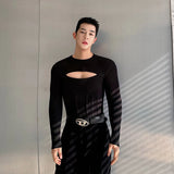 Advbridge Spring Summer Show Designer Tight Hollow Out Top Fishbone Tunic Waist Inner Cloth Solid Color 2024 T-shirt Sexy Men Clothing