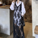 Advbridge Floral Lace Black Transparent Dresses Women Sexy Long Dress Korean Sleeveless Holiday Dress Vacation Streetwear Party