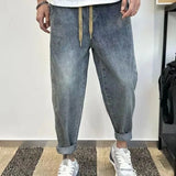 Advbridge Men's Jeans Cropped Man Cowboy Pants Light Blue Trousers Harem Designer Cotton Baggy Plus Size Regular Korean Fashion Soft Loose