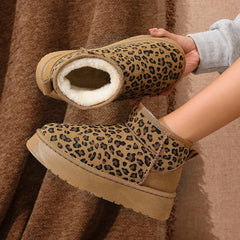 Advbridge Leopard Print Suede Snow Boots Woman Platform Ankle Boots Winter New Thickened plush Warm Cotton Shoes Women  Short-Tube Boots