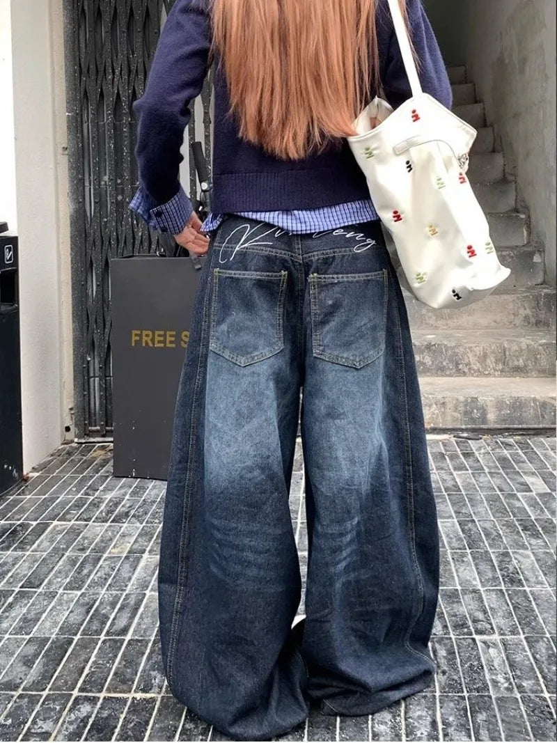 Advbridge American New Vintage Water Washed Machete Jeans Female Y2K Streetwear Fashion Hot Girl Trend Hip Hop Baggy Wide Leg Mop Pants