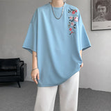 ADVBRIDGE  -  Summer Embroidered T Shirt Men Casual Flower T Shirt Men Streetwear Hip Hop Loose Short Sleeved T-shirt Mens Top Large Size 5XL