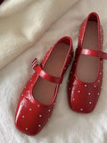 ADVBRIDGE  -  Red Rivet Mary Jane Shoes Women Elegant Flats Shoes Woman Ladies Shallow Casual Black Loafers Footwear Shoes for Women