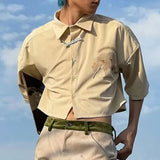 Advbridge Mens Y2k Floral Navel-Baring Graffiti Shirt 2024 Spring Summer New Genderless Fashion Streetwear Short-Sleeve Shirt Unisex