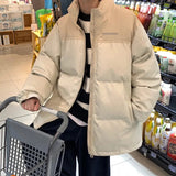 Advbridge Streetwear Stand Collar Thick Warm Men's Winter Jacket PU Leather Patchwork Parkas Oversize Fashion Men Winter Coat