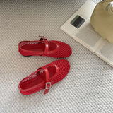 ADVBRIDGE  -  Red Flat Shoes Women Low Heel Pumps Summer Mesh Mary Jane Shoes Comfort Ballet Flats Big Size 42 43 Summer Ladies Buckle Shoes