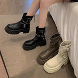 Advbridge Booties Leather Black Round Toe Woman Short Shoes Platform Punk Style Chunky Combat Ankle Boots for Women Sale High Quality Boot