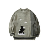 Advbridge Cat Embroidery Colorblock Knitted Sweater For Men Hip Hop Pullovers Sweater Streetwear Retro Cotton Loose Couple Sweater Autumn