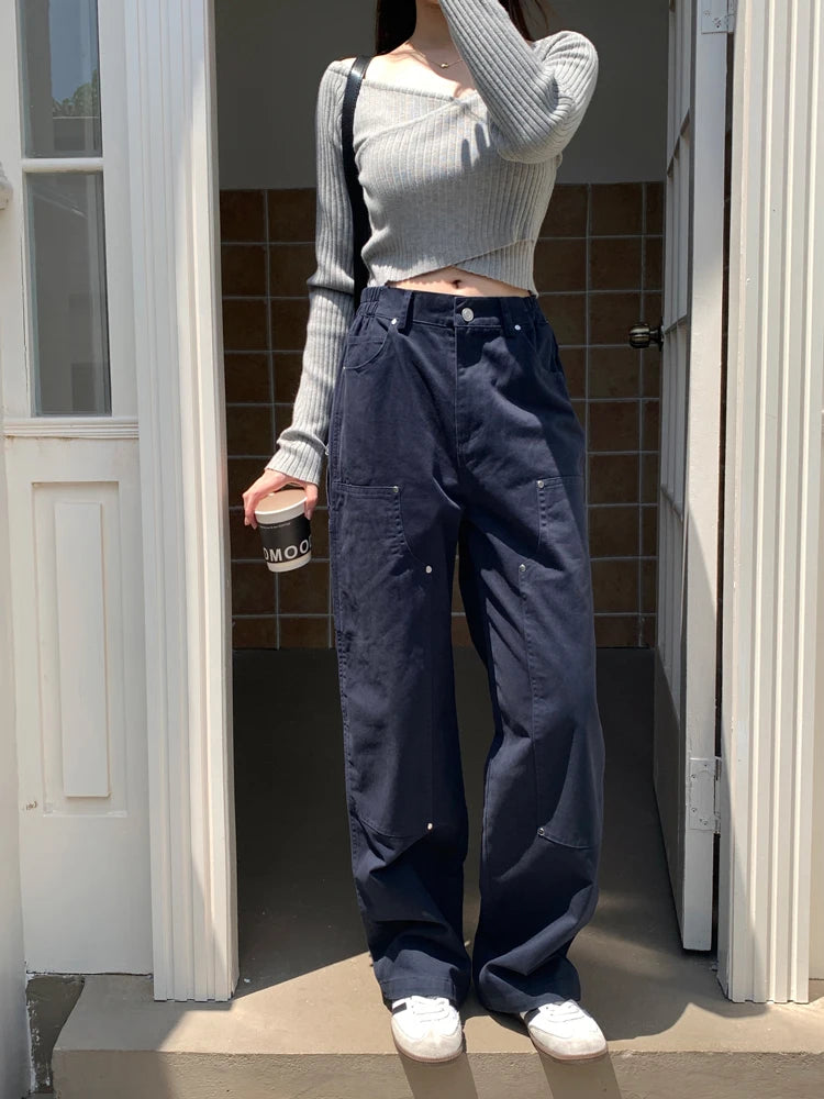 Advbridge  -  SM 3Colors Korean Women 2024 Spring Causul Cotton High Waist Long Pants Female Wide Leg Long Straight Trousers Womens (X3010