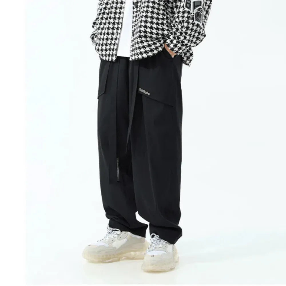 Advbridge Harajuku Japanses Patch Pocket Trousers Men's Cargo Pants Streetwear Wide Leg Pants Unisex Simple Style Loose Straight Pants