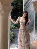 Advbridge -  Korean Sweet Hot Girl Butterfly Print Dress Women's Spring/Summer Lace-up Slim A-line Strap Long Dress Fashion Female Clothes