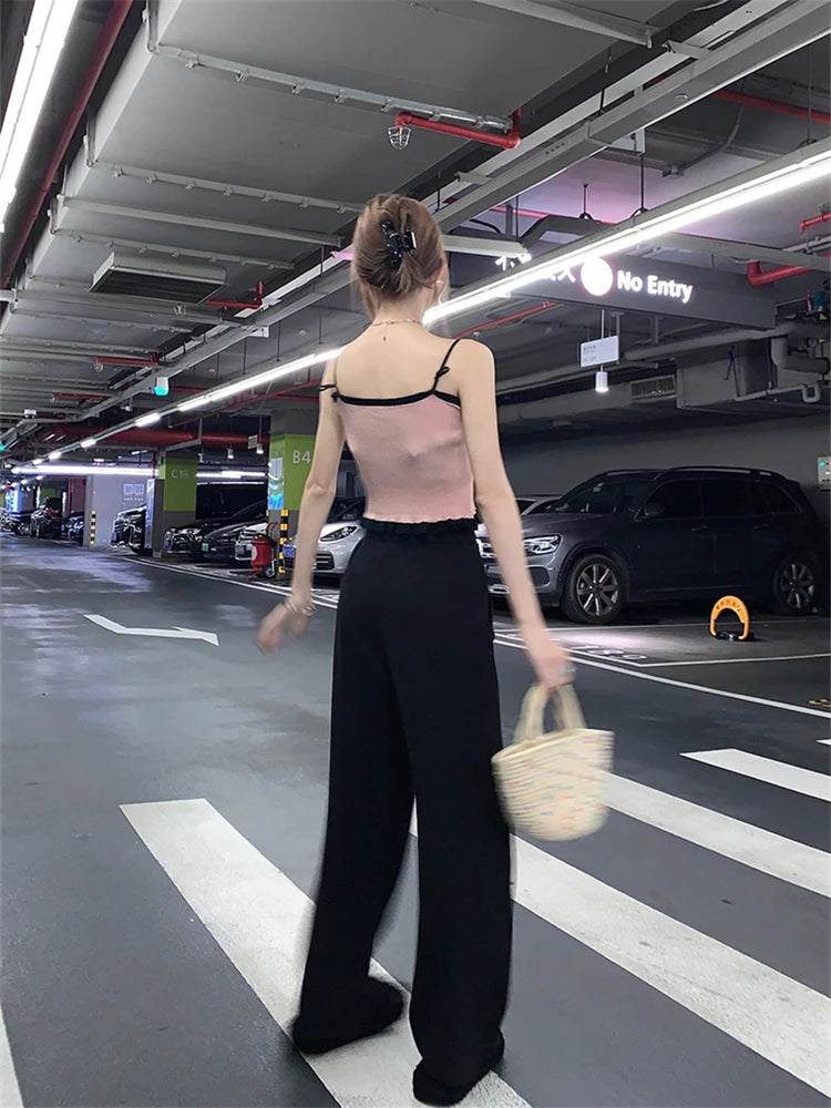 Advbridge  -  Women's Wide Leg Casual Black Suit Pants Fashion Commuter Office Girl Temperament Female High Waisted Straight Thin Trousers