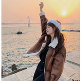 Advbridge New Winter Lambswool Coat Female Padded Fur One Motorcycle Suit Short Loose Leisure Plush Cotton-padded Jacket Coat Female