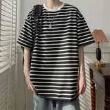 ADVBRIDGE  -  Men Striped Graphic Printing Men'S T Shirt Cartoon Contrast Color Tees Popular Casual Tee Clothing Retro Street Tops Q110