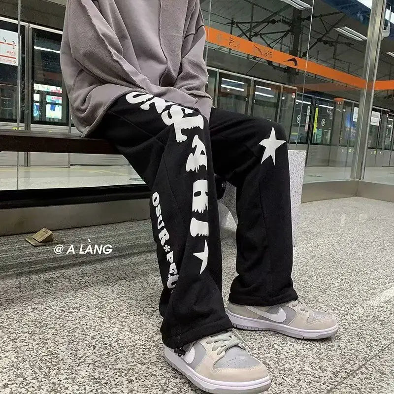 Advbridge American High Street Ins Pants Men's Niche Design Printed Loose Straight Leg Wide Leg Sports Casual Pants