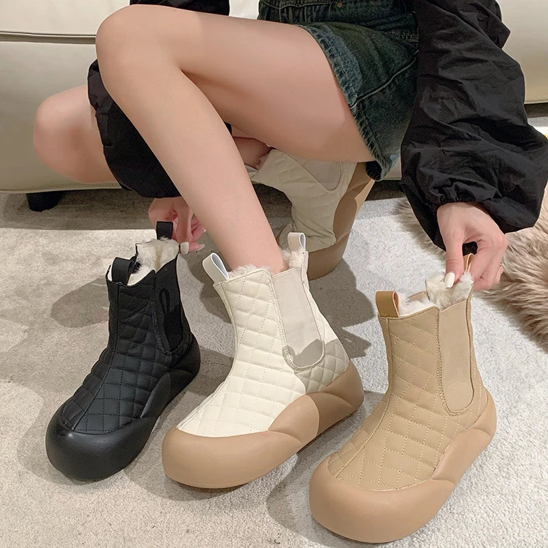 Advbridge Lolita Boots Boots-Women Zipper Shoes Round Toe Australia Winter Footwear Flat Heel Ankle Rubber Snow Low Ladies Rome Fabri