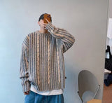 Advbridge Y2K Striped Crochet Sweater For Men Long Sleeve Knitted Tees Korean Fashion Streetwear Pullovers Patchwork Crewneck Knitwear