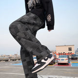 Advbridge Blue Black Plaid Jeans Men Retro Casual Wide-leg Jeans Mens Streetwear Loose Hip-hop Straight Denim Trousers Men Vintage Jeans