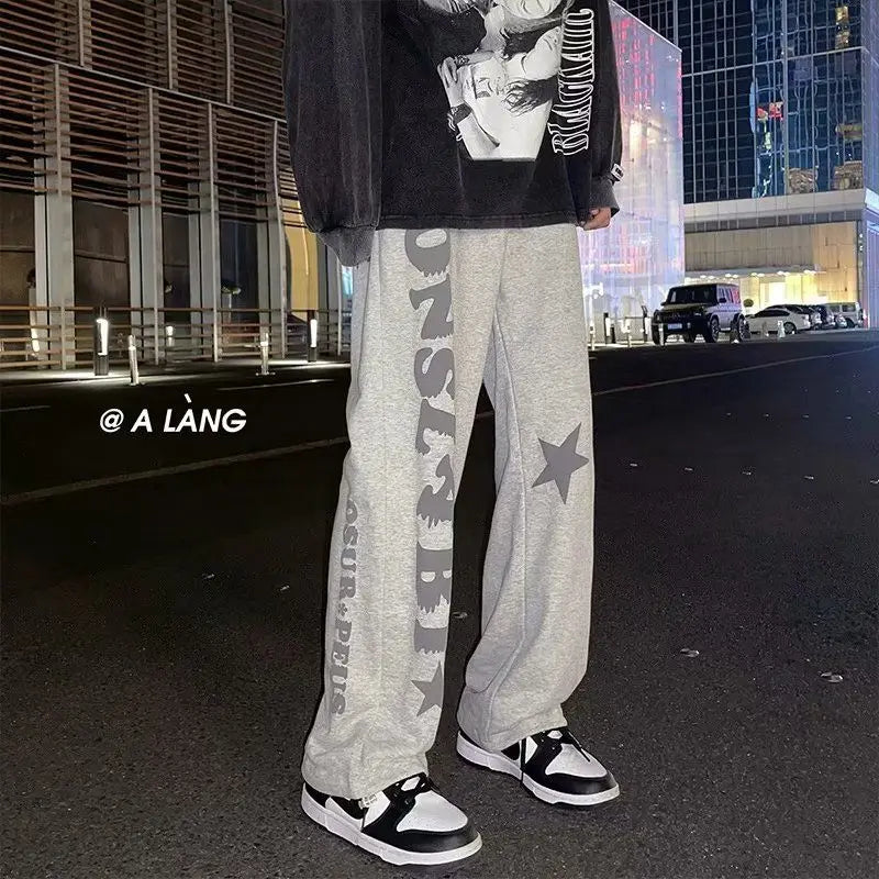 Advbridge American High Street Ins Pants Men's Niche Design Printed Loose Straight Leg Wide Leg Sports Casual Pants