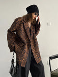 Advbridge Women Leopard Print Big Size Casual Blazer New Lapel Long Sleeve Loose Fit Jacket Fashion Tide Spring Autumn 2024