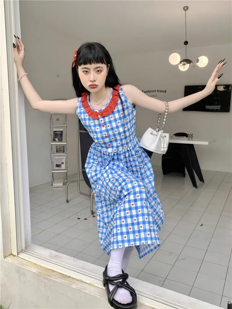Advbridge French Robe Age Reduction American Vintage Y2k Dress Sweet Plaid Dresses Summer Female Fashion Vestidos Para Mujer