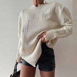 Advbridge All Match Women Long Sleeve Solid Knitted Pullover Early Autumn Hollow Out Jumper Top OL Round Neck Loose Lady Sweater