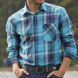 Advbridge Casual Long Sleeve Button Lapel Shirts Fall Casual Plaid Print Mens Shirt Vintage Striped Shirts Top Classic Men Clothing