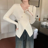 Advbridge Autumn Winter Gentle Wind Irregular Design Cross Sweater Harajuku Fashion Casual V-Neck Sweater Slimming Bottom Shirt