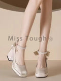 Advbridge Bow Sweet Vintage Mary Janes Shoes Women France Style Elegant High Heel Shoes Female Pearl Beading Causal Designer Shoes