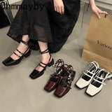 Advbridge Summer Design Women Sandal Fashion Narrow Band Dress Square Heel Shoes Ladies Outdoor Patent Leather Mary Jane Shoes
