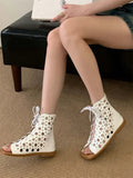 ADVBRIDGE  -  Fashion Design Hollow Out Flat Heels Boot Sandals Woman Summer Gladiator Peep Toe Zipper Party Dress Shoes