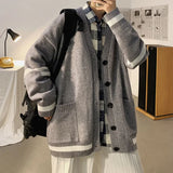 Advbridge Autumn and winter cardigan sweater men ins Hong Kong wind loose lazy wind V-neck sweater Korean version of the trend everything