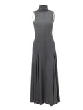 Advbridge Women Fashion Grey High Collar Loose Hem Long Dress Sexy Backless Sleeveless Maxi Dresses Elegant Lady High Street Party Robes