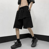 Advbridge Summer Fake Two Piece Design Shorts Men Fashion Streamer Overalls Hip Hop Sports Elastic Waist Casual Pants Loose Wide-leg Pants