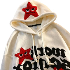 Advbridge American Retro Angry Star Graphic Embroidery High Quality Fleece Hoodie Women's Y2K New Harajuku Kawaii Couple Casual Joker Top