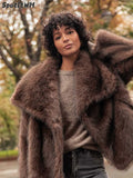 Advbridge Retro Collar Long Sleeved Buttons Women's Faux Fur Coats Winter Thick Warm Solid Color Fury Jacket Female High Street Outerwear