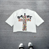 Advbridge Streetwear T Shirt Y2K Hip Hop Retro Cross Graphic Oversized Tshirt Mens Womens Round Neck Cotton Short Sleeve Tops Clothes