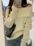 Advbridge Harajuku Slash Neck Solid Sweaters Grunge Vintage Women Bottoming Pullovers Off Shoulder Y2k Aesthetic Casual Knitted Jumper