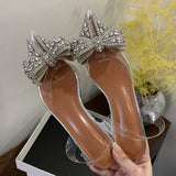 ADVBRIDGE  -  Elegant PVC Transparent Sequined Bowknot Women Pumps Crystal Low High Heels Sandals Party Prom Shoes Zapatillas De Mujer