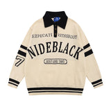 Advbridge Men Sweater Letter Print Hip Hop Streetwear Retro Polo Collar Harajuku Sweter Oversize Pullover Autumn Male Sweaters Pull Homme