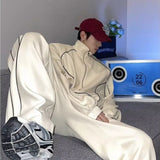 Advbridge Men‘s Wintern outfits Japanese Atmosphere Outfit Casual Sports Suit for Men Korean Style Spliced Reflective Jacket Loose Stripes Wide-leg Sweatpants Advbridge Men‘s Wintern outfits